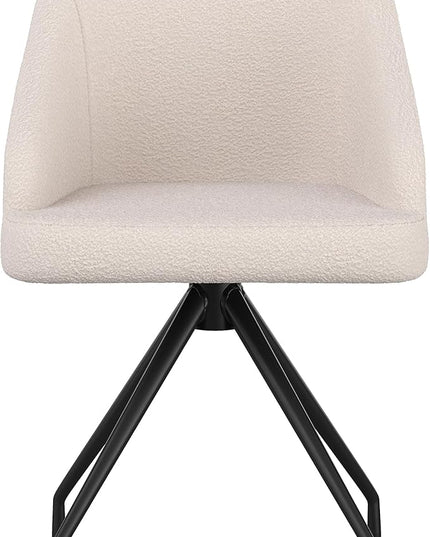 Martha Stewart Sora Stationary Swivel Task Chair with Sloped Arms for Home Office in White Boucle with Oil Rubbed Bronze Frame - LeafyLoom