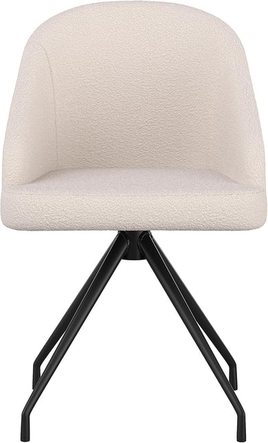 Martha Stewart Sora Stationary Swivel Task Chair with Sloped Arms for Home Office in White Boucle with Oil Rubbed Bronze Frame - LeafyLoom