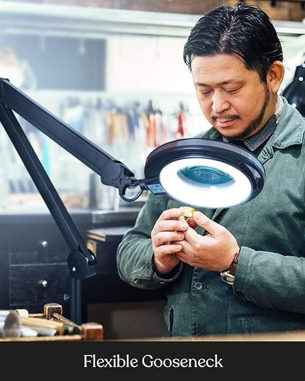 Brightech Lightview Pro Magnifying Glass with Stand & Light, Magnifying Floor Lamp with 6-Wheel Rolling Base for Facials & Lashes – Dimmable LED Work Light for Crafts, Sewing, and Projects - 3 Diopter - LeafyLoom