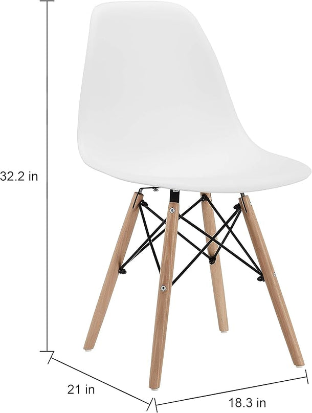 CangLong Modern White Dining Chairs with Shell Lounge Plastic Seat and Beech Wood Legsfor Dining room,living room,Set of 4 - LeafyLoom