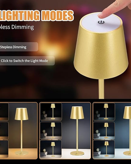 Cordless Table Lamps USB Rechargeable Simplicity Desk Lamp Built-in 4600 mAh Battery LED Battery Operated lamp with Touch Control Table lamp - Bedroom/Desk/Reading/Patio(2Pcs-Gold) - LeafyLoom