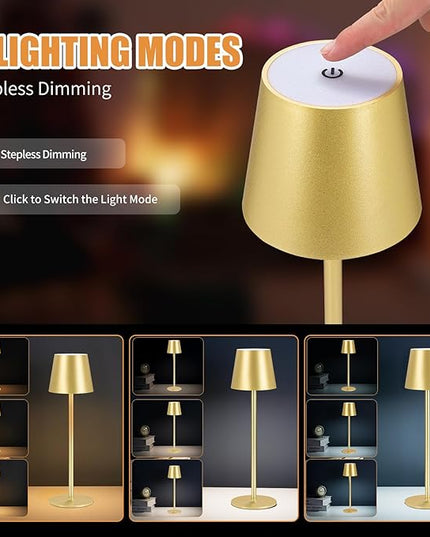 Cordless Table Lamps USB Rechargeable Simplicity Desk Lamp Built-in 4600 mAh Battery LED Battery Operated lamp with Touch Control Table lamp - Bedroom/Desk/Reading/Patio(Gold) - LeafyLoom