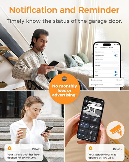 Smart Wi-Fi Garage Door Opener, Compatible with Apple HomeKit, Siri, Alexa & Google Assistant, Carplay, App Remote Control, Only Support 2.4GHz Networks Refoss