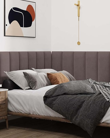 Wall Mounted Upholstered Headboard Queen, 3D Peel and Stick Soundproof Wall Panels, Reusable and Removable Padded Headboard Leather Bed Headboard, 9 Panels Headboard 9.84" x 23.62", Dark Skin - LeafyLoom