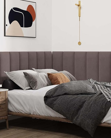 Wall Mounted Upholstered Headboard Full, 3D Peel and Stick Soundproof Wall Panels, Reusable and Removable Padded Headboard Leather Bed Headboard, 6 Panels Headboard 9.84" x 23.62", Dark Skin - LeafyLoom
