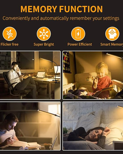 Desk Lamp for Office Home, 5W USB Amber LED Clip on Light, Flexible Gooseneck Clamp Light, 5 Brightness Levels, 4/8/12/18H Auto Timer, Eye-Caring Desk Light for Bedside Office,1600K Color (Metal) - LeafyLoom