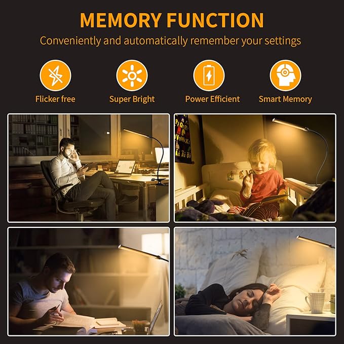 Desk Lamp for Office Home, 5W USB Amber LED Clip on Light, Flexible Gooseneck Clamp Light, 5 Brightness Levels, 4/8/12/18H Auto Timer, Eye-Caring Desk Light for Bedside Office,1600K Color (Metal) - LeafyLoom