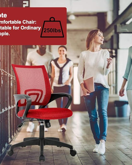 Home Mesh Office Chair Ergonomic Desk Chair Mid Back Computer Chair Task Rolling Swivel Chair with Lumbar Support Arms Modern Executive Adjustable Chair for Girl Adults Women(Red) - LeafyLoom