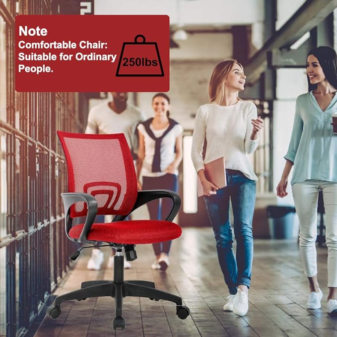 Home Mesh Office Chair Ergonomic Desk Chair Mid Back Computer Chair Task Rolling Swivel Chair with Lumbar Support Arms Modern Executive Adjustable Chair for Girl Adults Women(Red) - LeafyLoom