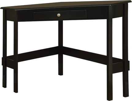 Kings Brand Furniture Wood Corner Desk with Drawer (Black) - LeafyLoom