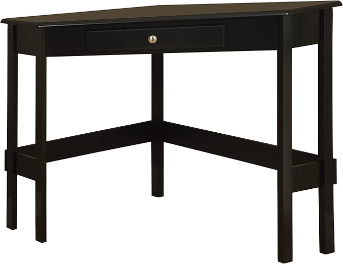 Kings Brand Furniture Wood Corner Desk with Drawer (Black) - LeafyLoom