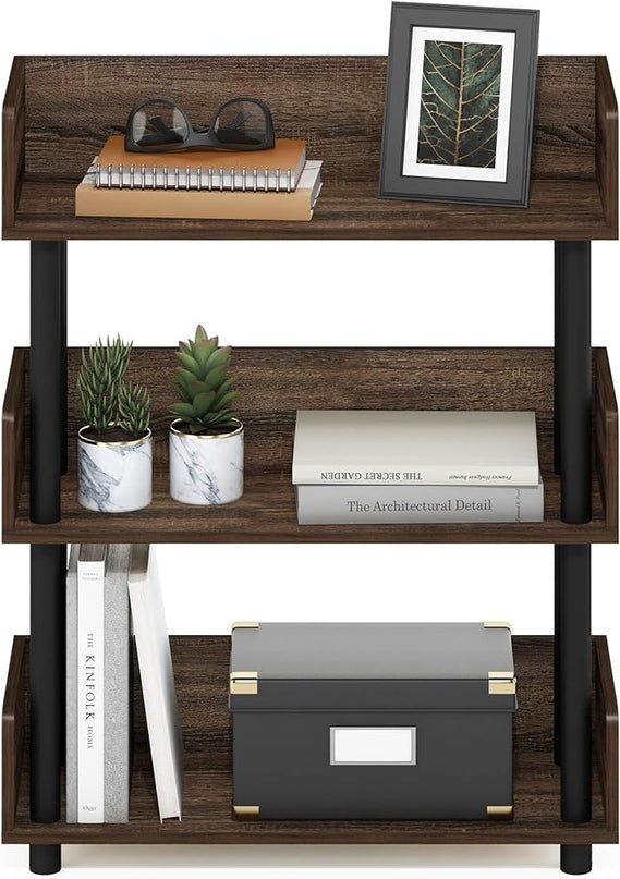 Furinno Turn-N-Tube 3-Tier Toolless Freestanding Multipurposes Display Rack, Walnut - LeafyLoom