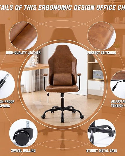 Executive Office Chair, Home Office Desk Chair, High Back PU Leather Desk Chair, 360° Swivel Computer Chair, Height Adjustable Tilt Vanity Task Chair for Office, Reading Meeting Room - LeafyLoom