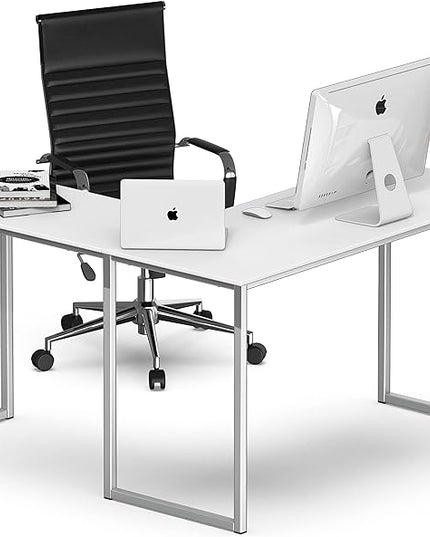 SHW 48-Inch Mission L-Shaped Home Computer Desk, White - LeafyLoom