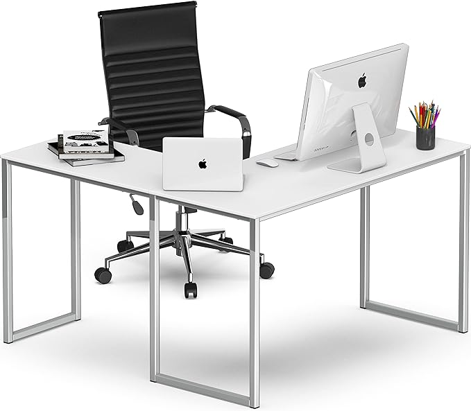 SHW 48-Inch Mission L-Shaped Home Computer Desk, White - LeafyLoom