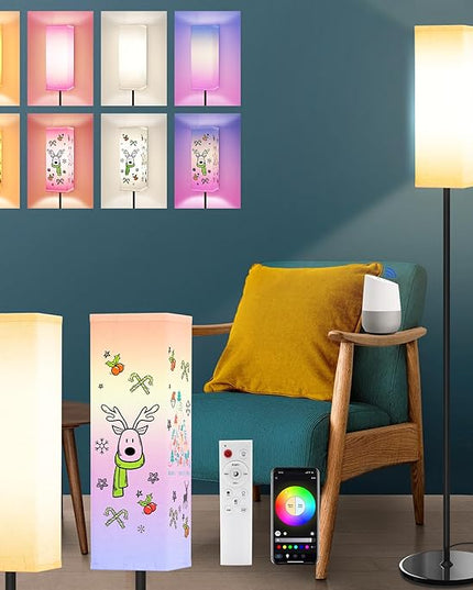 Smart RGB Floor Lamp for Living Room, Bedroom, Modern LED Standing Tall Lamp, WiFi Music Smart Corner Lamp with Remote Control, Dimmable, Compatible with Alexa and Google Home (2 lampshades) - LeafyLoom