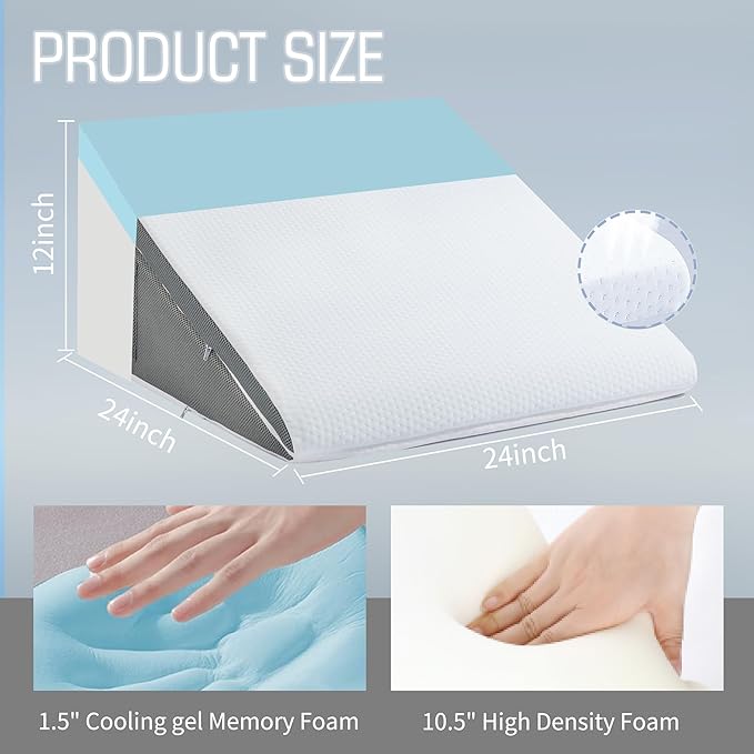 Bed Wedge Pillow for Sleeping, 10-in-1 Adjustable Memory Foam Wedge Pillow for Acid Reflux, 2-in-1 Incline Wedge Pillows for After Surgery, Snoring, Back Pain Pillow Wedge - LeafyLoom