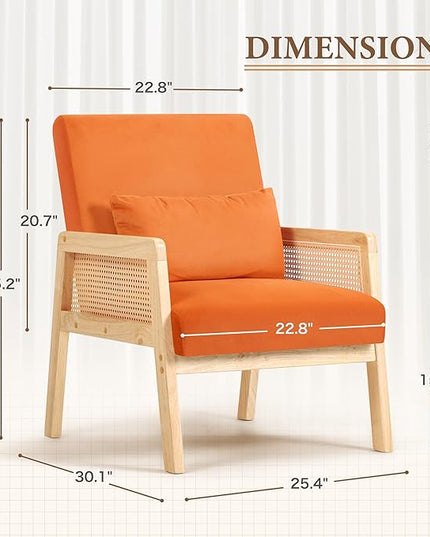 YESHOMY Mid-Century Accent Chair with Pillow Upholstered with Solid Frame & Breathable Armrest for Living Room, Orange - LeafyLoom