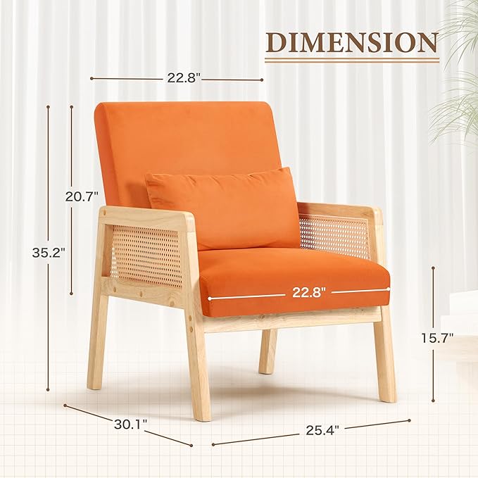 YESHOMY Mid-Century Accent Chair with Pillow Upholstered with Solid Frame & Breathable Armrest for Living Room, Orange - LeafyLoom