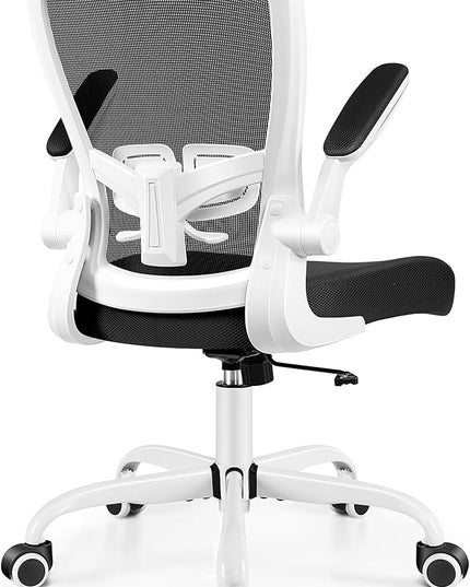 MINLOVE Office Chair Ergonomic Desk Chair with Adjustable Lumbar Support and Height, 90° Flip-up Armrests, Ergo Desk Chairs with Wheels, 360° Swivel Mesh Chair, Home Work Use (White) - LeafyLoom