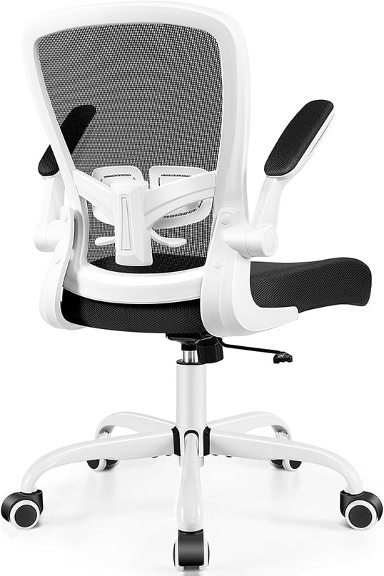 MINLOVE Office Chair Ergonomic Desk Chair with Adjustable Lumbar Support and Height, 90° Flip-up Armrests, Ergo Desk Chairs with Wheels, 360° Swivel Mesh Chair, Home Work Use (White) - LeafyLoom
