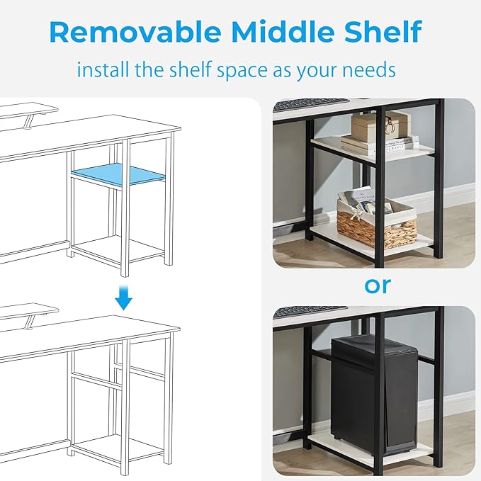 GreenForest Computer Desk with Monitor Stand and Reversible Storage Shelves,39 inch Small Home Office Writing Study Desk for Small Spaces,White - LeafyLoom