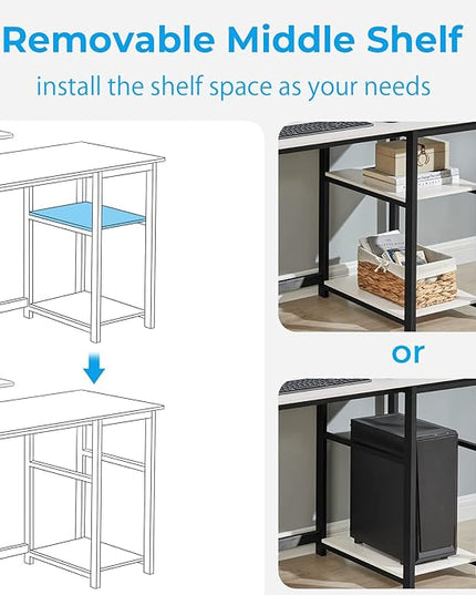 GreenForest Computer Desk with Monitor Stand,47 inch Home Office Desk with Reversible Storage Shelves,Modern Writing Desk Study PC Laptop Work Table,White - LeafyLoom