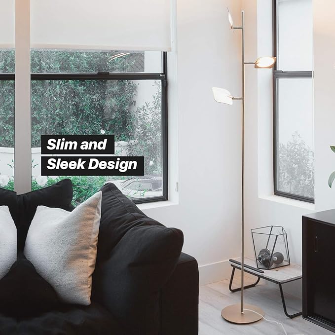 Brightech Tree Floor Lamp for Living Rooms & Offices, Dimmable Standing Lamp for Bedroom Reading, LED Spotlight Floor Lamp, Tall Lamp with Adjustable Panels for Minimal Space Use - Silver - LeafyLoom