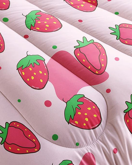 Kawaii Comforter Twin,Pink Strawberry Comforter Set for Kids Teens Girls,3Pcs Bedding Set Printed Comforter with 2 Pillowcases,Down Alternative,Soft and Lightweight，Twin Size - LeafyLoom