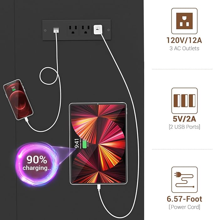 armocity Computer Desk with LED Lights, Gaming Desk with Power Outlet and USB, 40 Reversible Laptop Table with Moveable Monitor Stand, Small Desk for Small Spaces, Office, Gaming Room, Black - LeafyLoom