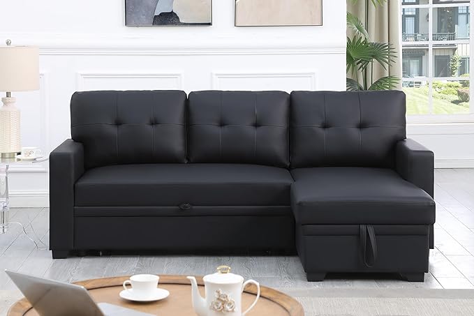 4-in-1 Modular Sofa Bed Convertible Living Room Furniture Sets Upholstered, L Shaped Sectional Comfy Couch with Reversible Storage Chaise for Apartment, Studio, Office, Dark Gray-6 - LeafyLoom