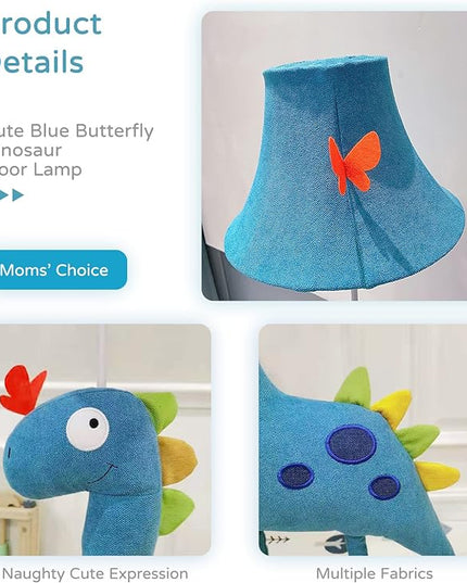 Kids Floor Lamp, Blue Dinosaur Design 50 Inch Modern Floor Lamp for Bedroom, Hand-Stitched Toy Standing Lamp for Living Room, Package Come with an E26 LED Bulb - LeafyLoom