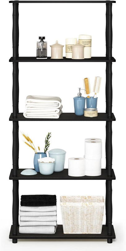 Furinno Turn-N-Tube 5-Tier Multipurpose Shelf / Display Rack / Storage Shelf / Bookshelf, Classic Tubes, Espresso/Black - LeafyLoom
