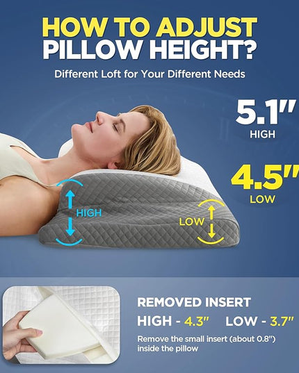 Ultra Comfort Cervical Neck Pillow for Pain Relief, Adjustable Side Sleeping Pillow Fit Shoulder Perfectly, Ergonomic Contour Memory Foam Pillow with Armrest Area, Bed Pillow for Back Stomach Sleeping - LeafyLoom
