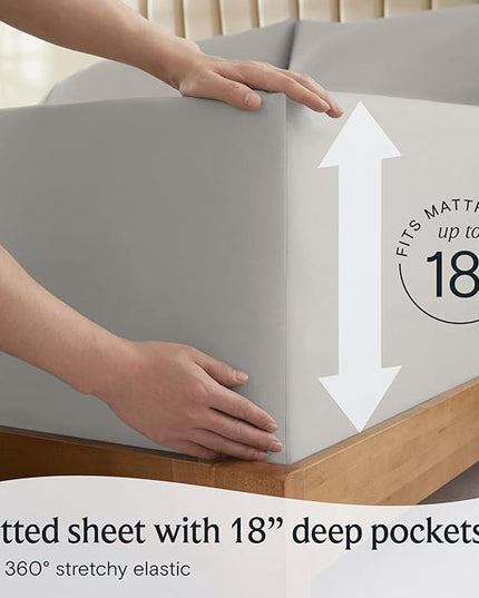 LuxClub 4 PC Sheet Bed Sheets Deep Pockets 18" Eco Friendly Wrinkle Free-Kids-Fitted Sheets Machine Washable Hotel Bedding Silky Soft - Light Taupe Twin XL - LeafyLoom