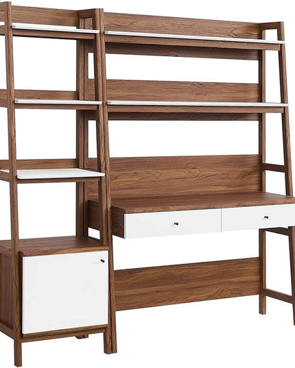 Modway Bixby 2-Piece Home Office Desk and Bookshelf Display Case in Walnut White - LeafyLoom