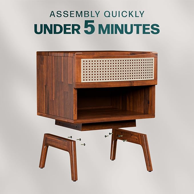 Bme Nightstand Nancy Solid Wood Elegant Curved Shape, Dark Chocolate - LeafyLoom