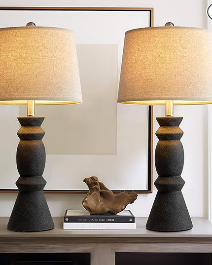 Oneach 25.75'' Farmhouse Black Ceramic Table Lamp Set of 2 for Living Room Rustic Table lamp Bedroom Nightstand Lamp End Table Lamps - LeafyLoom