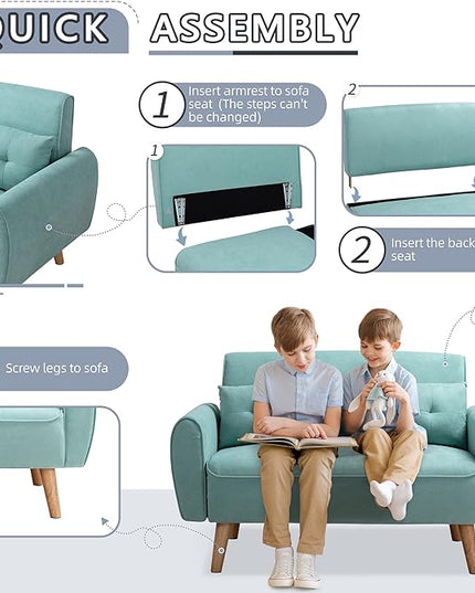 Shintenchi 47" Loveseat Wood Sofa, Green, Simple Assembly - LeafyLoom