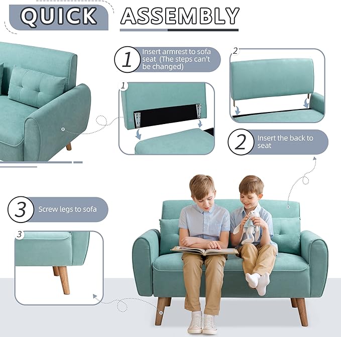 Shintenchi 47" Loveseat Wood Sofa, Green, Simple Assembly - LeafyLoom