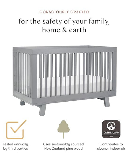 Babyletto Hudson 3-in-1 Convertible Crib with Toddler Bed Conversion Kit in Grey, Greenguard Gold Certified - LeafyLoom
