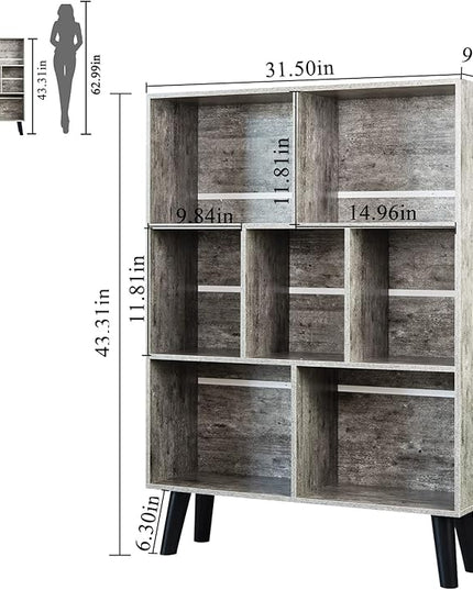LEYAOYAO Bookshelf Cube Storage Organizer,3 Tier Bookcase with Legs,Modern Wood Open Shelf,Dirty Grey Bookshelves,Free Standing Display Short Book Shelves for Narrow Space,Bedroom,Living Room,Office - LeafyLoom