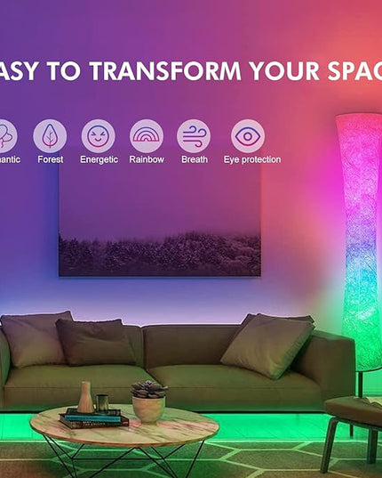 AKT LIGHTING Smart Floor Lamp, RGB Color Changing LED Lamp, App Control Modern Floor Lamp with DIY Mode and Music Sync, Standing Lamp with White Fabric Shade for Living Room, Bedroom and Play Room - LeafyLoom