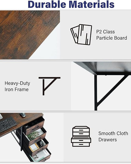 TOPSKY L-Shaped Desk Corner Computer Desk with 18.9" Depth Workstation, Cloth File Cabinet for Letter Size File Folder and 4 Cloth Storage Cabinets (Bamboo, 59 * 59 inch) - LeafyLoom