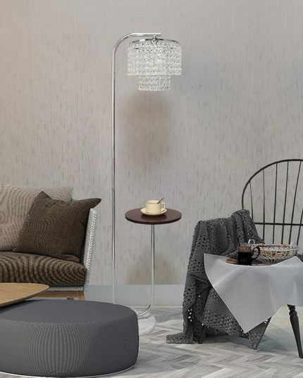 Hsyile Arc Crystal Floor Lamp for Living Room - Marble Base Modern Tall Stand Up Light with Table,Contemporary Over The Couch Chrome Lamp Standing Lamps for Bedroom Office Living Room - LeafyLoom