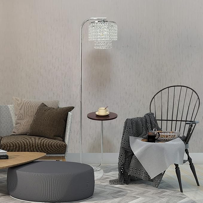 Hsyile Arc Crystal Floor Lamp for Living Room - Marble Base Modern Tall Stand Up Light with Table,Contemporary Over The Couch Chrome Lamp Standing Lamps for Bedroom Office Living Room - LeafyLoom
