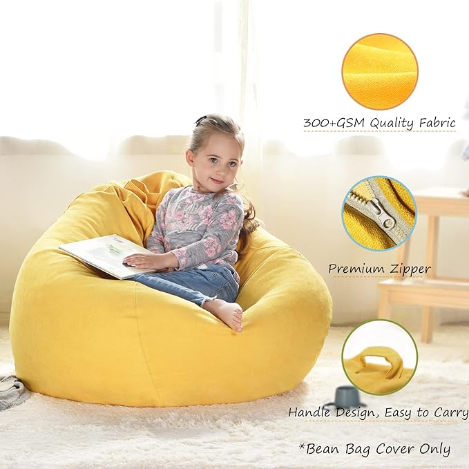 YuppieLife Stuffed Animals Bean Bag Chair Cover Candy-Colored Bean Bag（Just Cover, No filling）/Large Stuff 'n Sit Organization/Toy Storage Bag/Kids Toys Organizer（38'',Ginger） - LeafyLoom