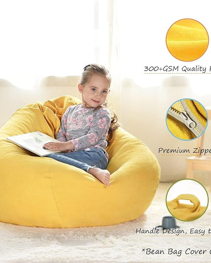 YuppieLifeKids Storage Bean Bag Cover（No Filling）Candy-Colored/Toy Organizer|Carrying Handle Sofa|Available for Kids and Teenager|Cuddle Chair|Machine Washable and Durable（27'',Ginger） - LeafyLoom