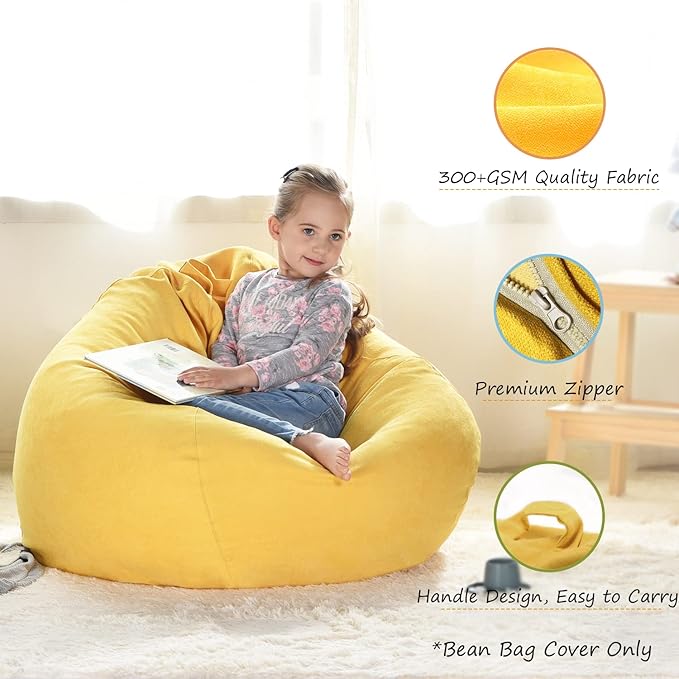 YuppieLifeKids Storage Bean Bag Cover（No Filling）Candy-Colored/Toy Organizer|Carrying Handle Sofa|Available for Kids and Teenager|Cuddle Chair|Machine Washable and Durable（27'',Ginger） - LeafyLoom