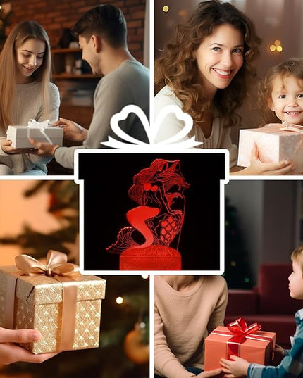 Mermaid Night Light,Gifts for Girls, 3D Illusion Lamp,Kids Bedside Lamp,16 Color Change Decor Lamp with Remote & Smart Touch, Gifts for Christmas Birthday - LeafyLoom